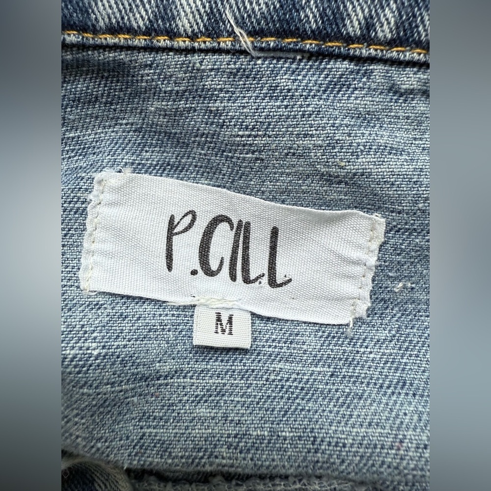 P.Cill Cropped Button Down Long Sleeve Denim Jacket Size Medium - Picture 9 of 12